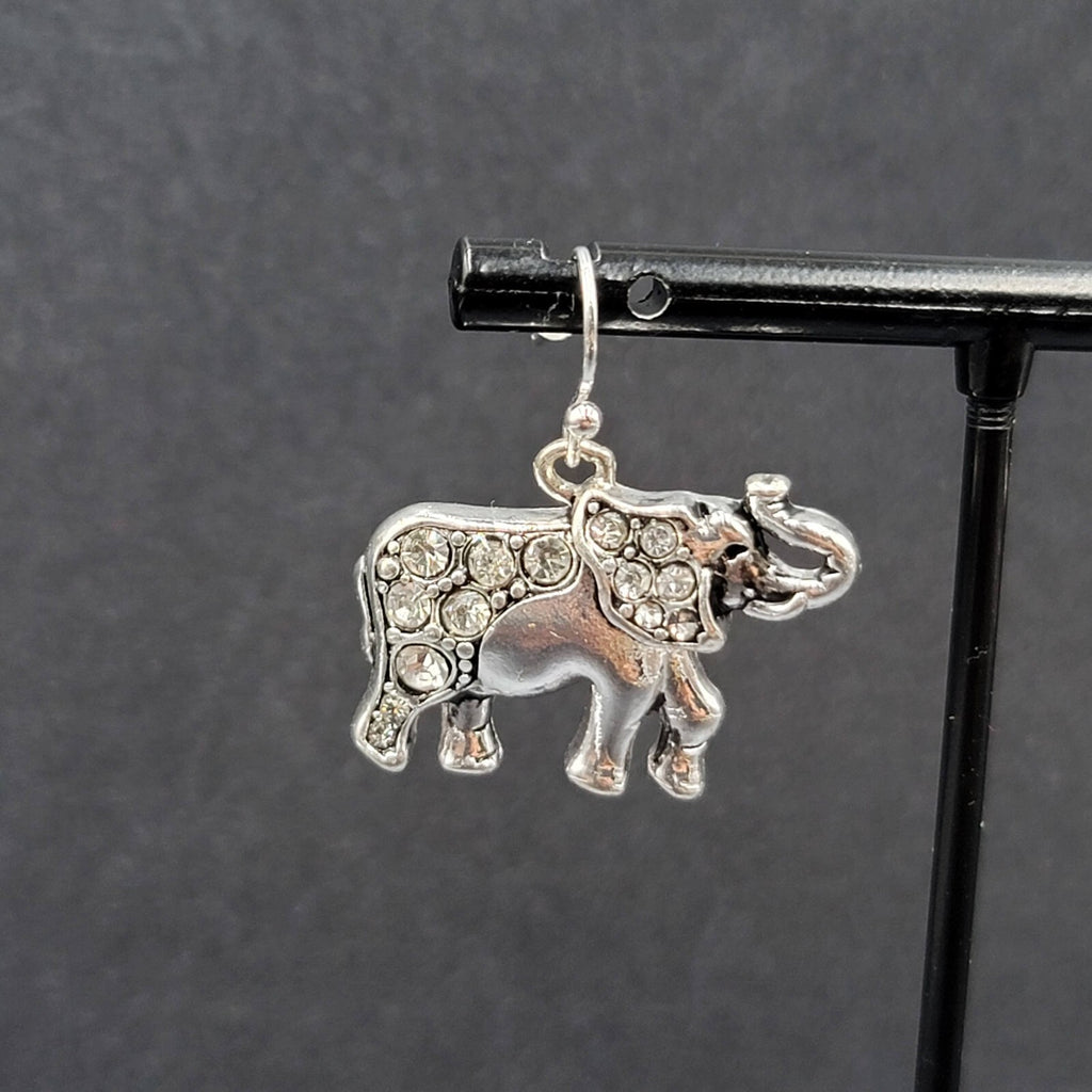 Pierced Earrings Silver tone Rhinestone Studded Dangle 3/4"