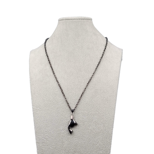 Dolphin Hematite Pendant Necklace Black Rolo Chain 22 in