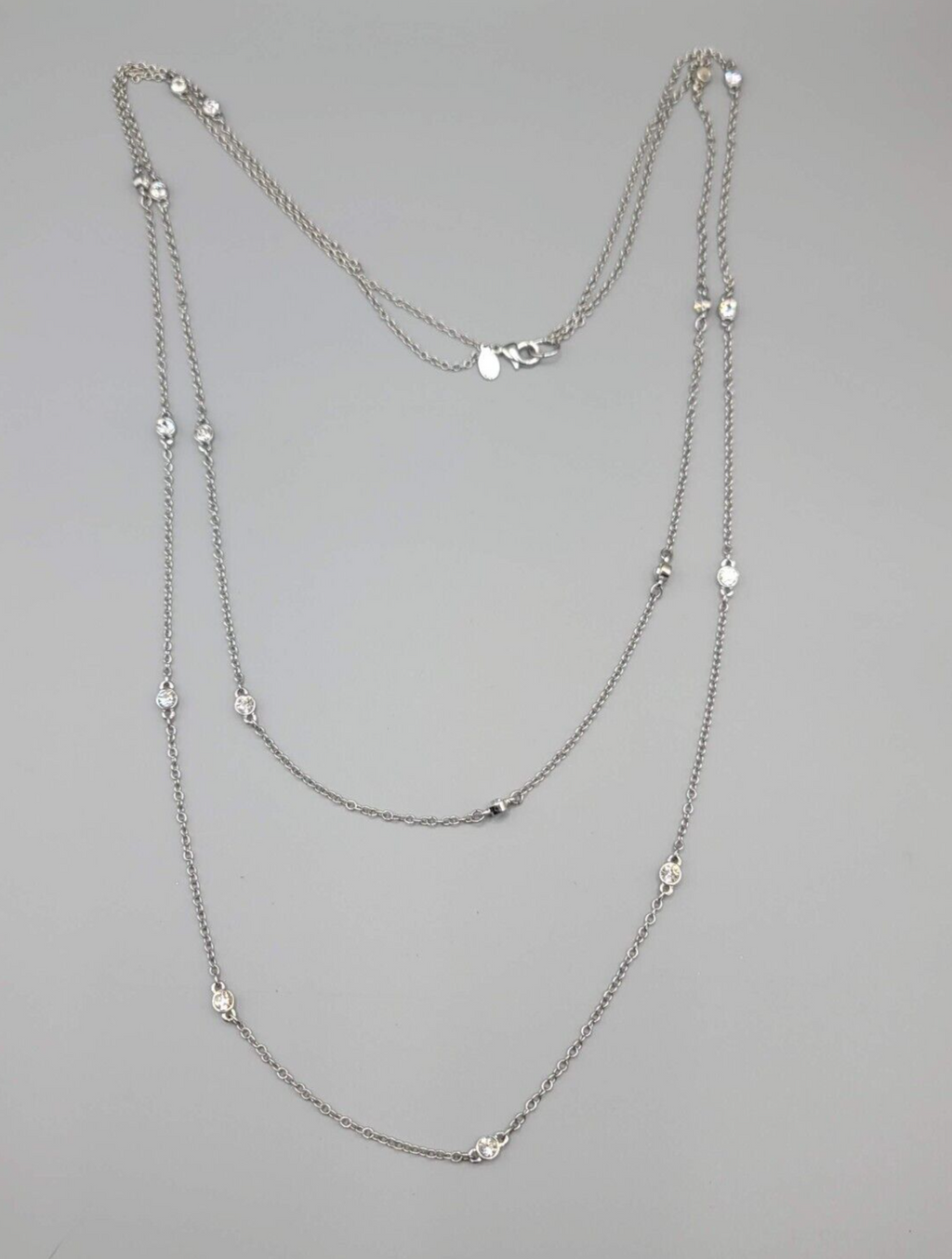 Express Necklace Silver tone Rhinestone Double Layer Station 18" and 21"