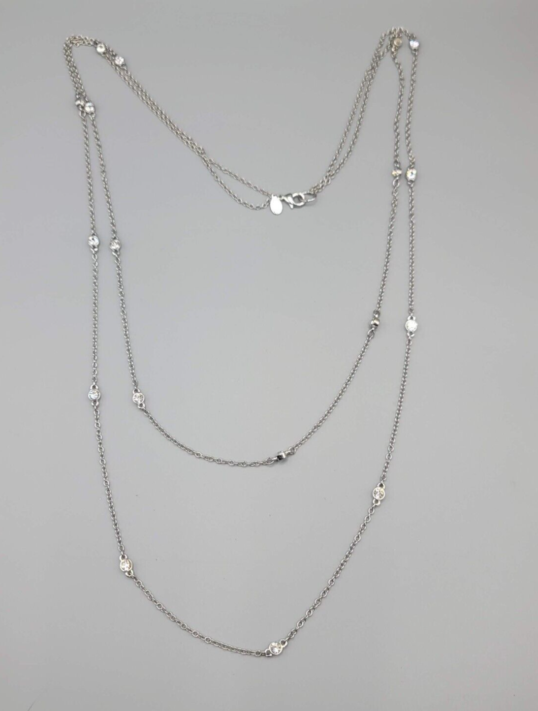 Express Necklace Silver tone Rhinestone Double Layer Station 18" and 21"
