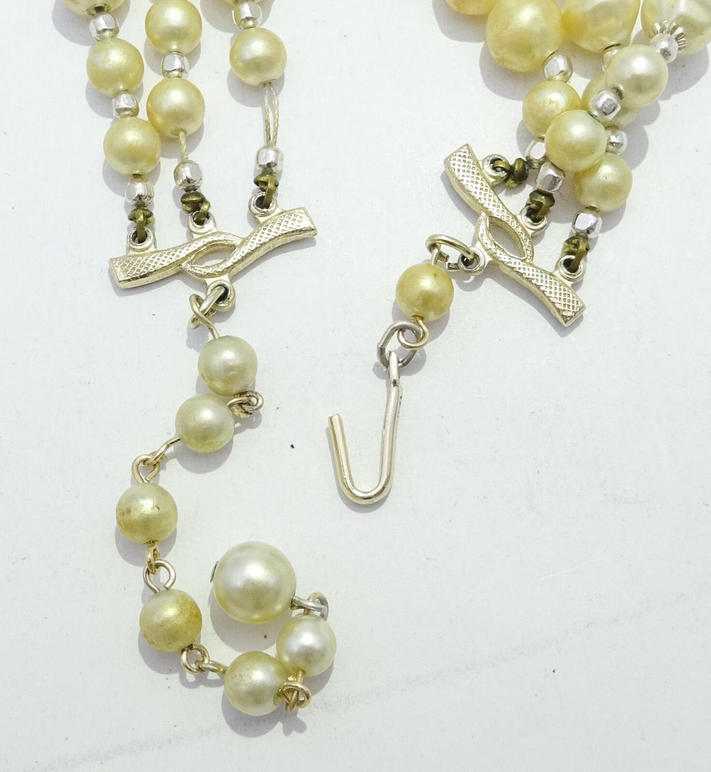 Vintage Necklace White Graduated Bead Triple Strand Estate Costume 22" - 24"