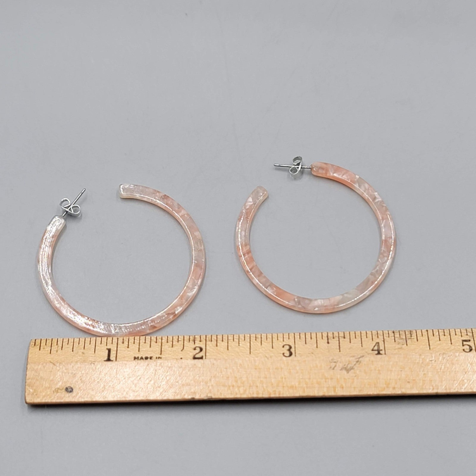 Pink Hoop Pierced Earrings Confetti Resin 2 in