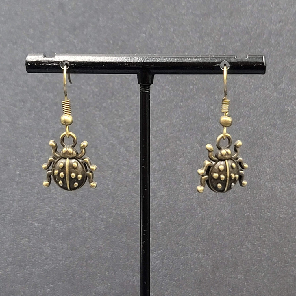 Ladybug Pierced Earrings Dangle Bronze tone 5/8"