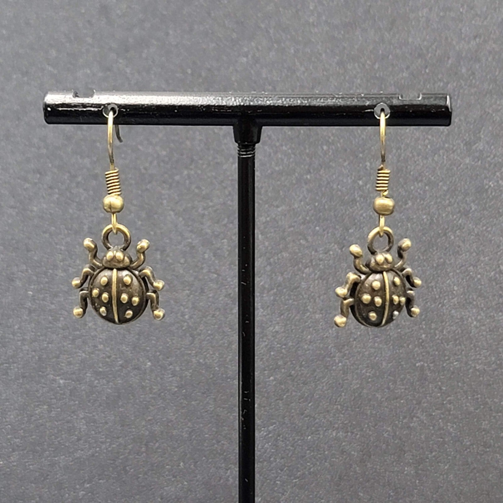Ladybug Pierced Earrings Dangle Bronze tone 5/8"