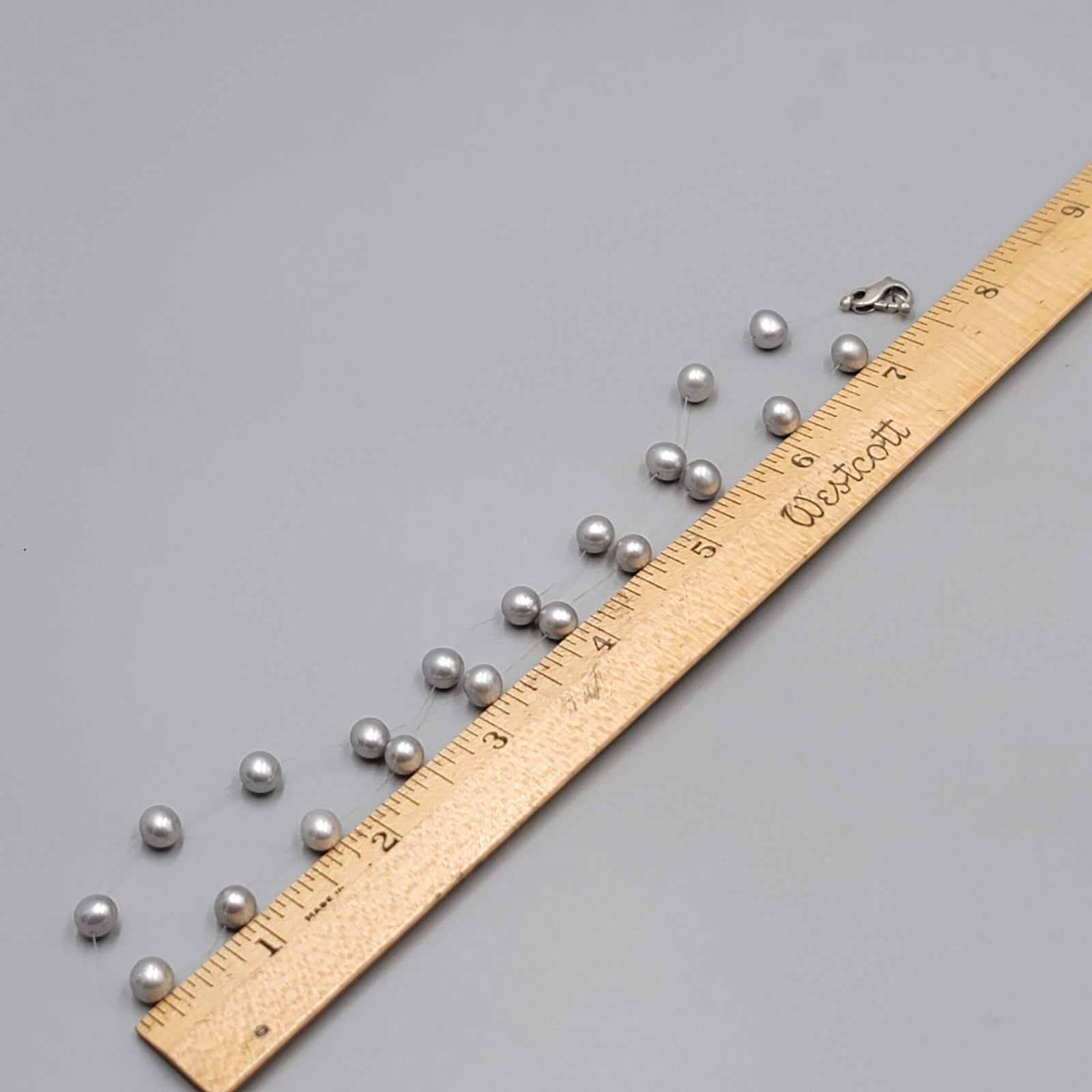 Sterling Silver Real Gray Pearl Station Necklace 16"