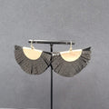Pierced Earrings Black Snake Skin Print Tassel Fan Gold tone Dangle 1.5"