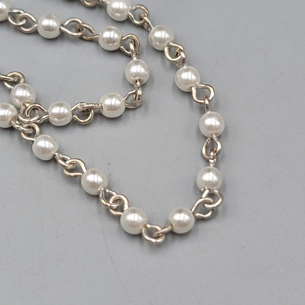 Napier Y Drop Necklace White Bead Silver tone 18"
