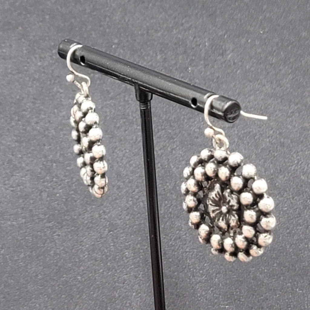 Pierced Earrings Silver tone Flower Beaded Round Dangle 1"