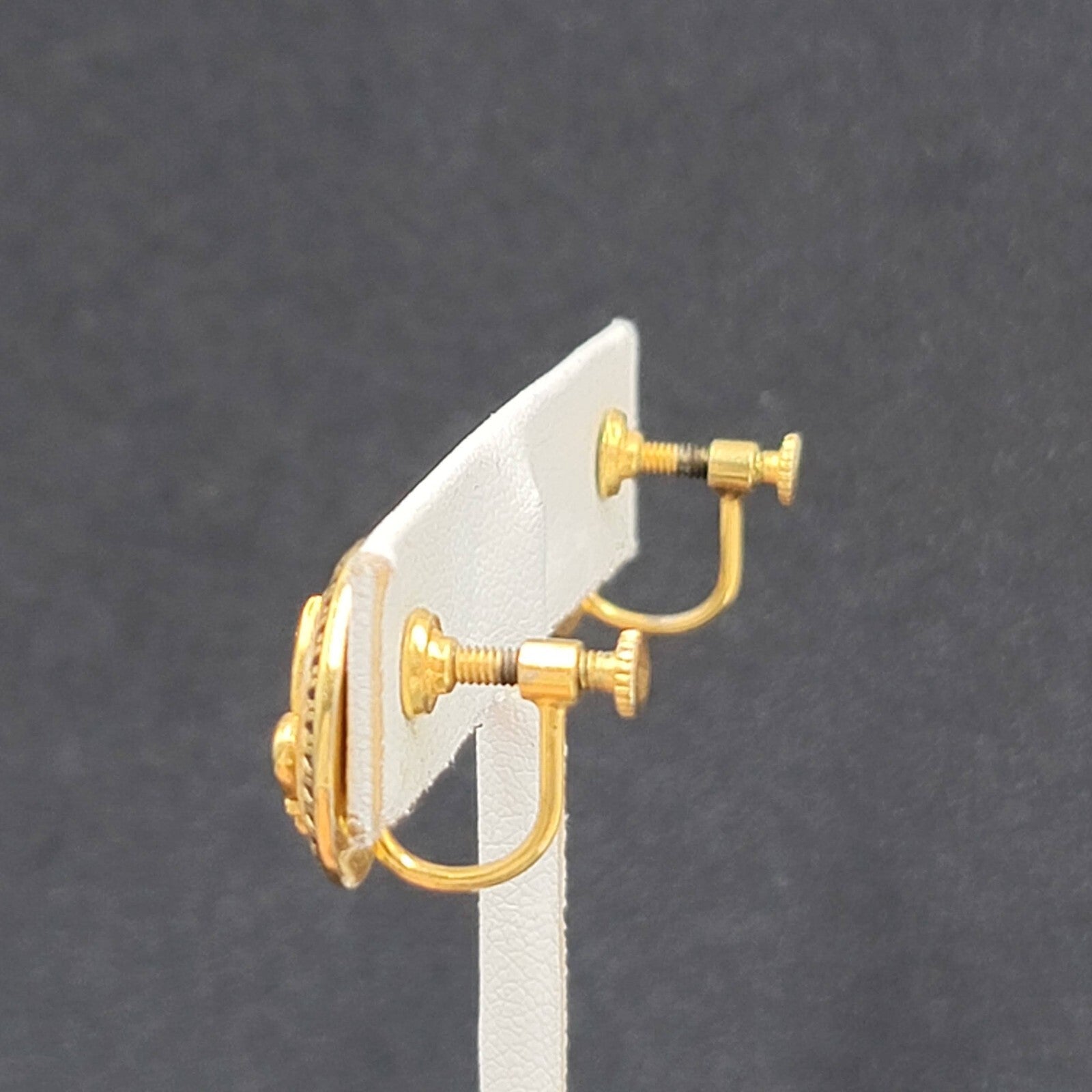 Vintage Clip on Earrings Gold tone Fleur Di Lis Mother of Pearl 5/8" Screw Back