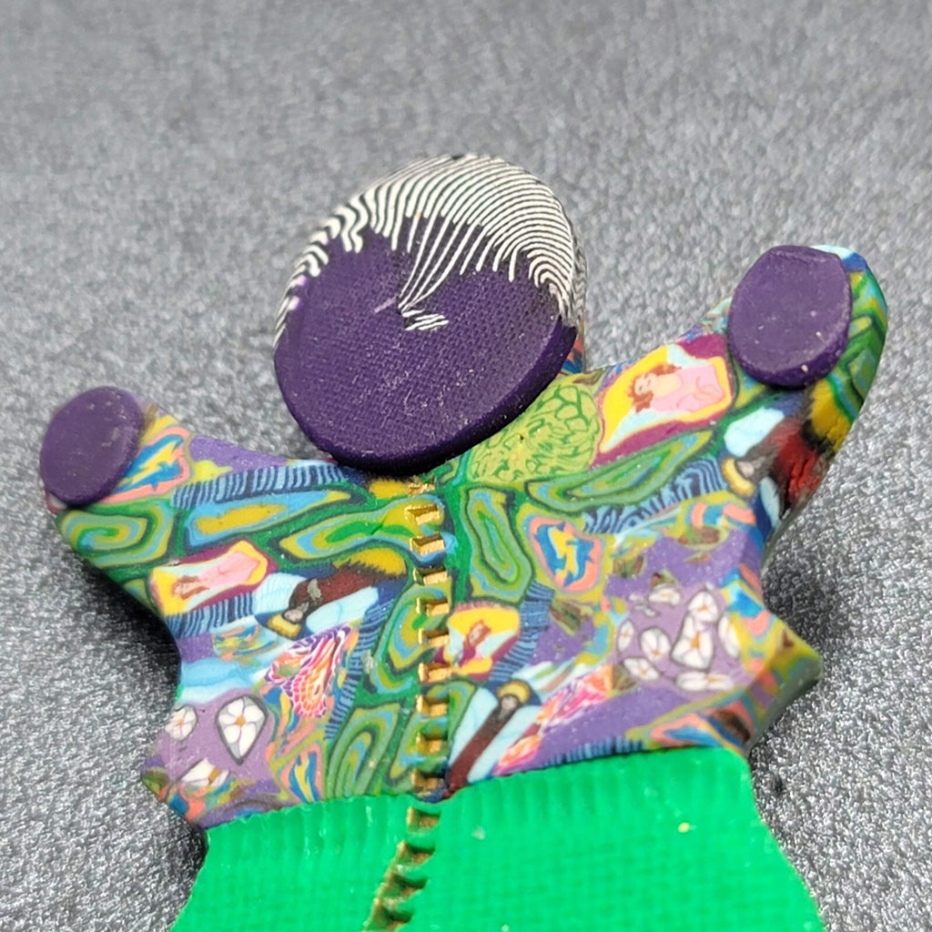 Vintage Figure Brooch Polymer Clay Signed Handmade 2.25"