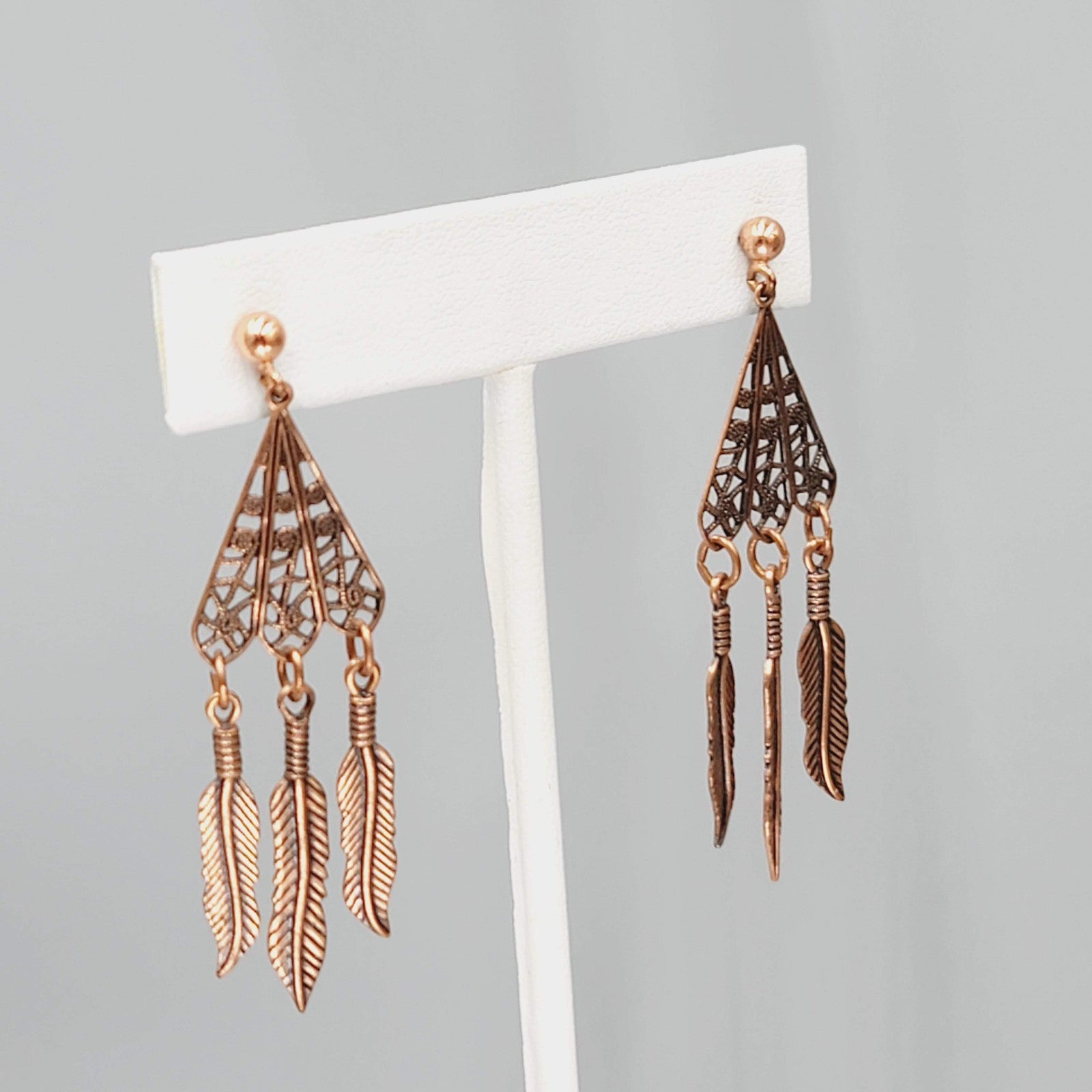 Copper tone Dangle Chandelier Pierced Earrings 2 3/8"