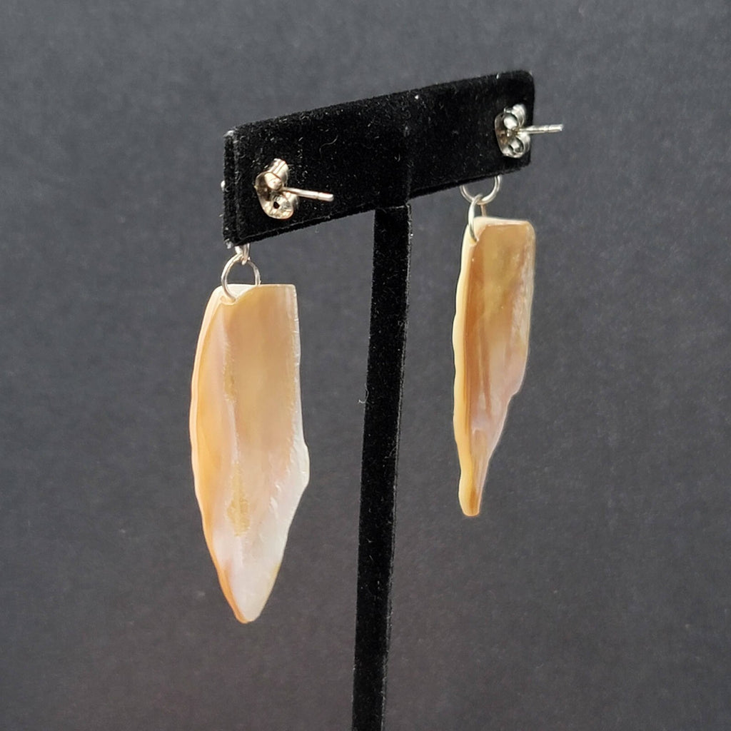 Pierced Earrings Real Seashell Dangle Silver tone 2"