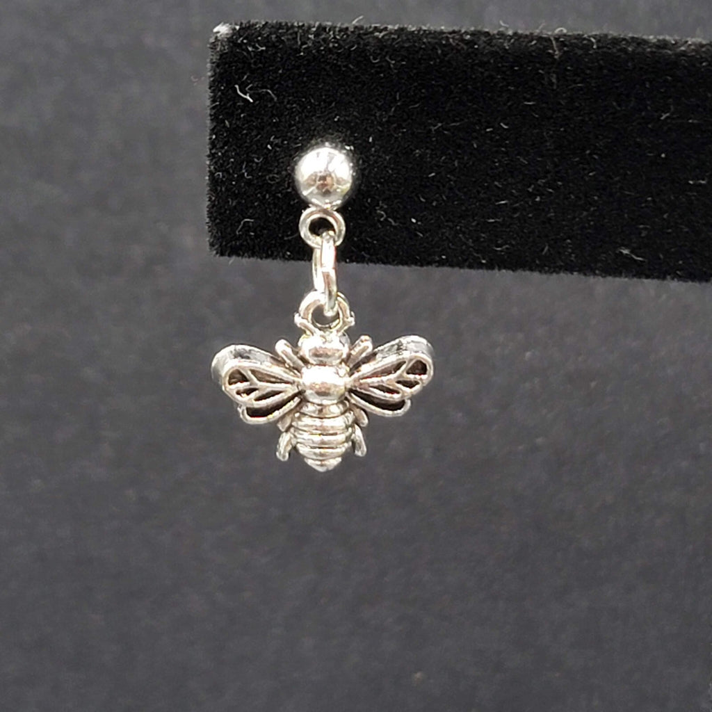 Bee Pierced Earrings Silver tone Small Dangle 1/2"