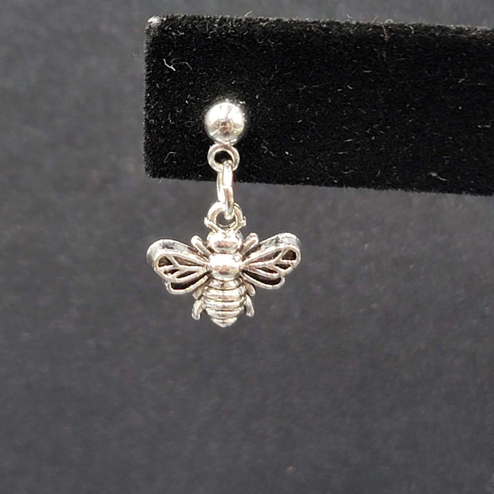 Bee Pierced Earrings Silver tone Small Dangle 1/2"