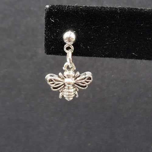 Bee Pierced Earrings Silver tone Small Dangle 1/2"