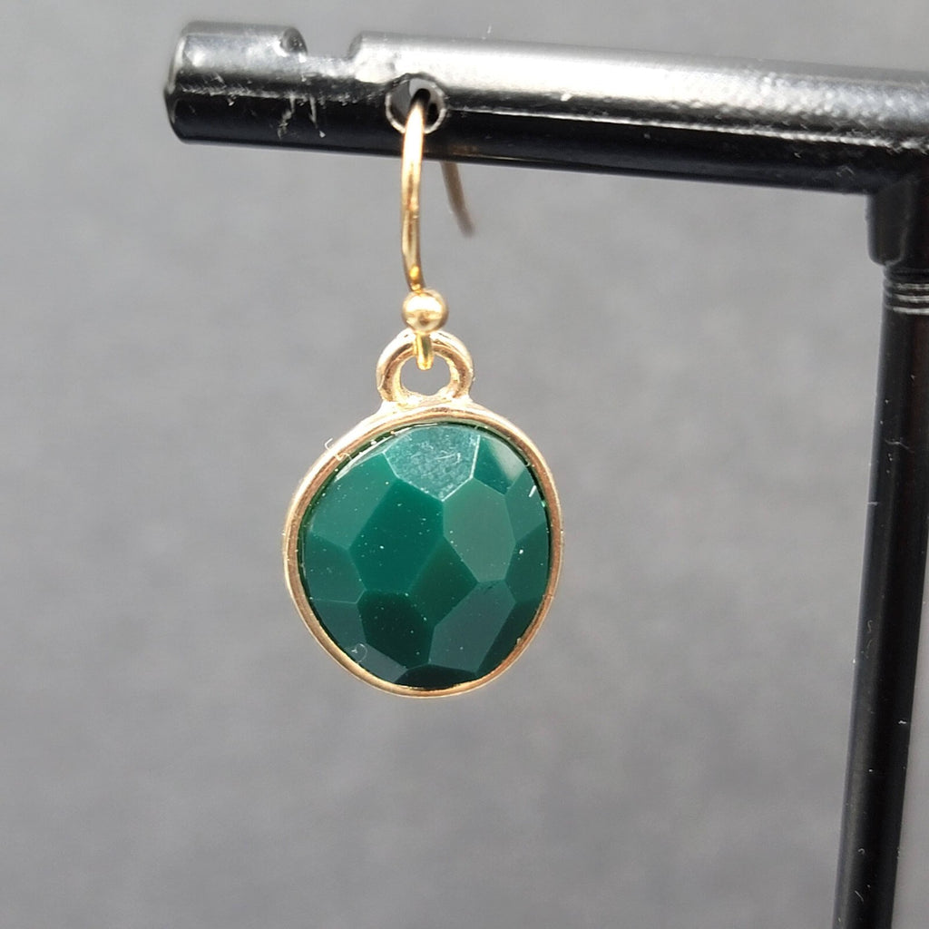 Pierced Earrings Gold tone Green Faceted Acrylic Dangle 1/2"