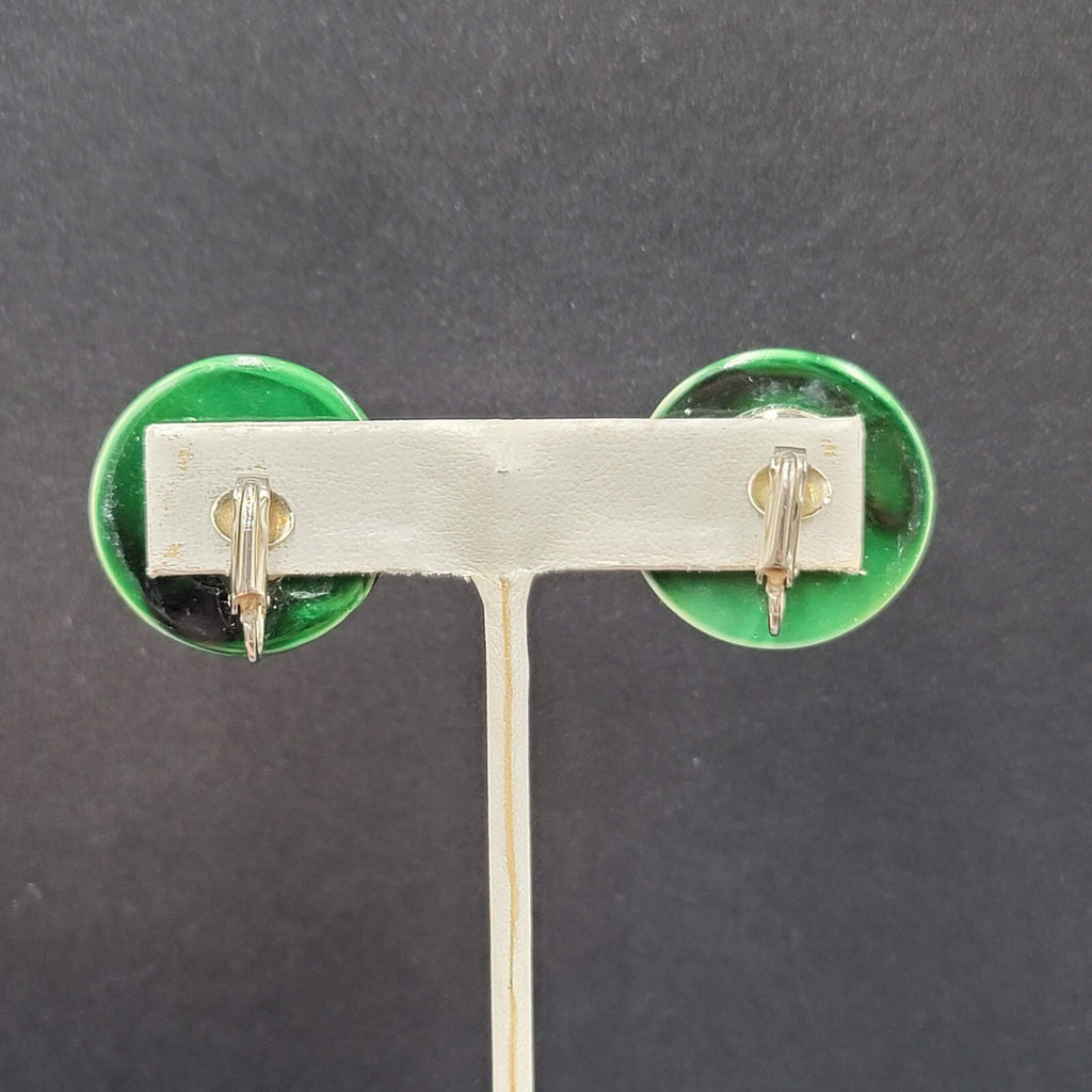Vintage Clip on Earrings Large Round Dome Green Pin Up  1 1/8"