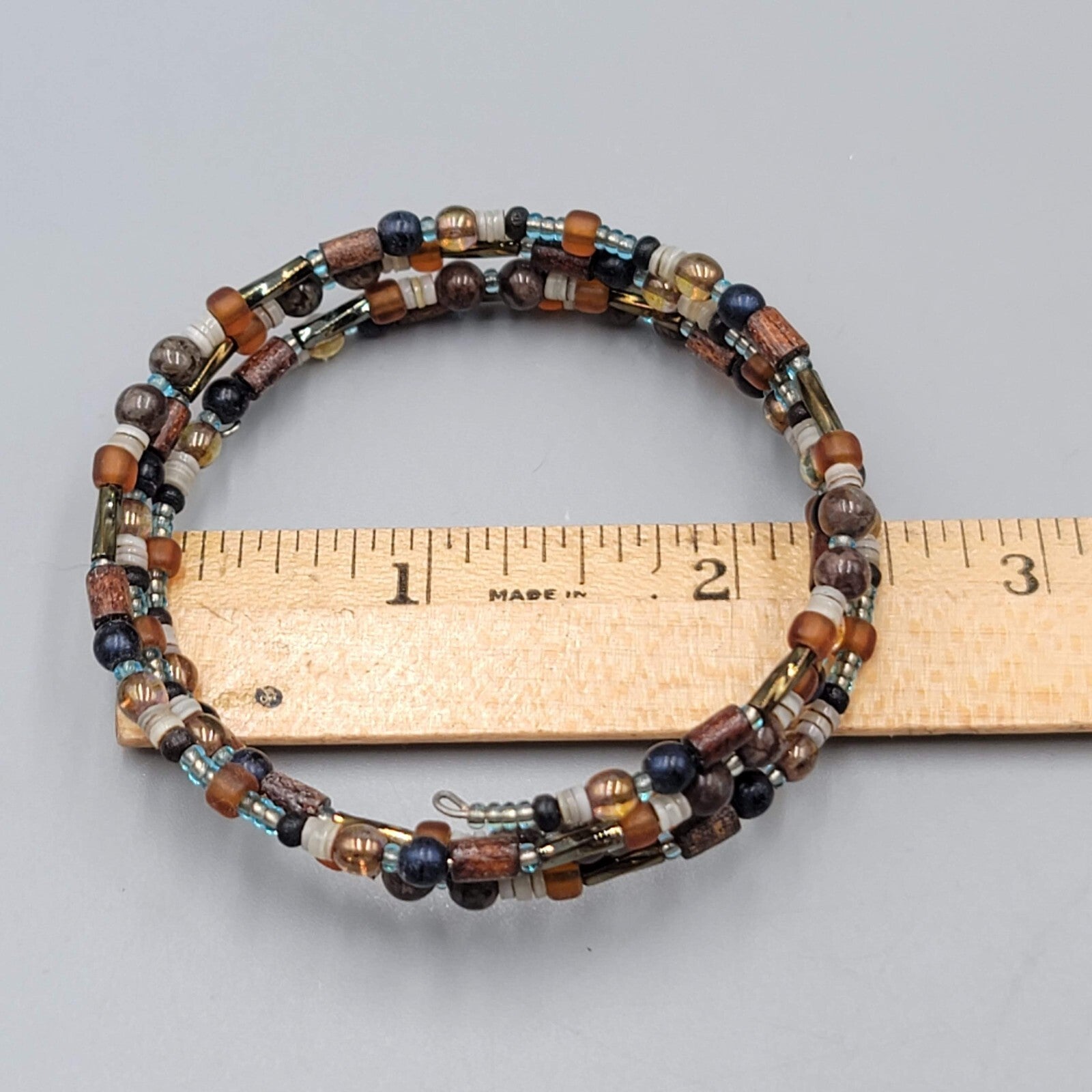 Glass Bead Shell Bracelet Brown Black Memory Wire