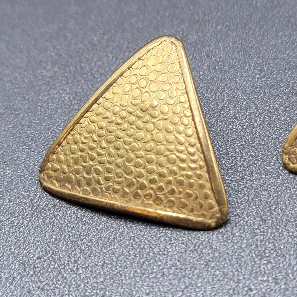 Vintage Pierced Earrings Solid Brass Textured Triangle Drop 1 1/8"