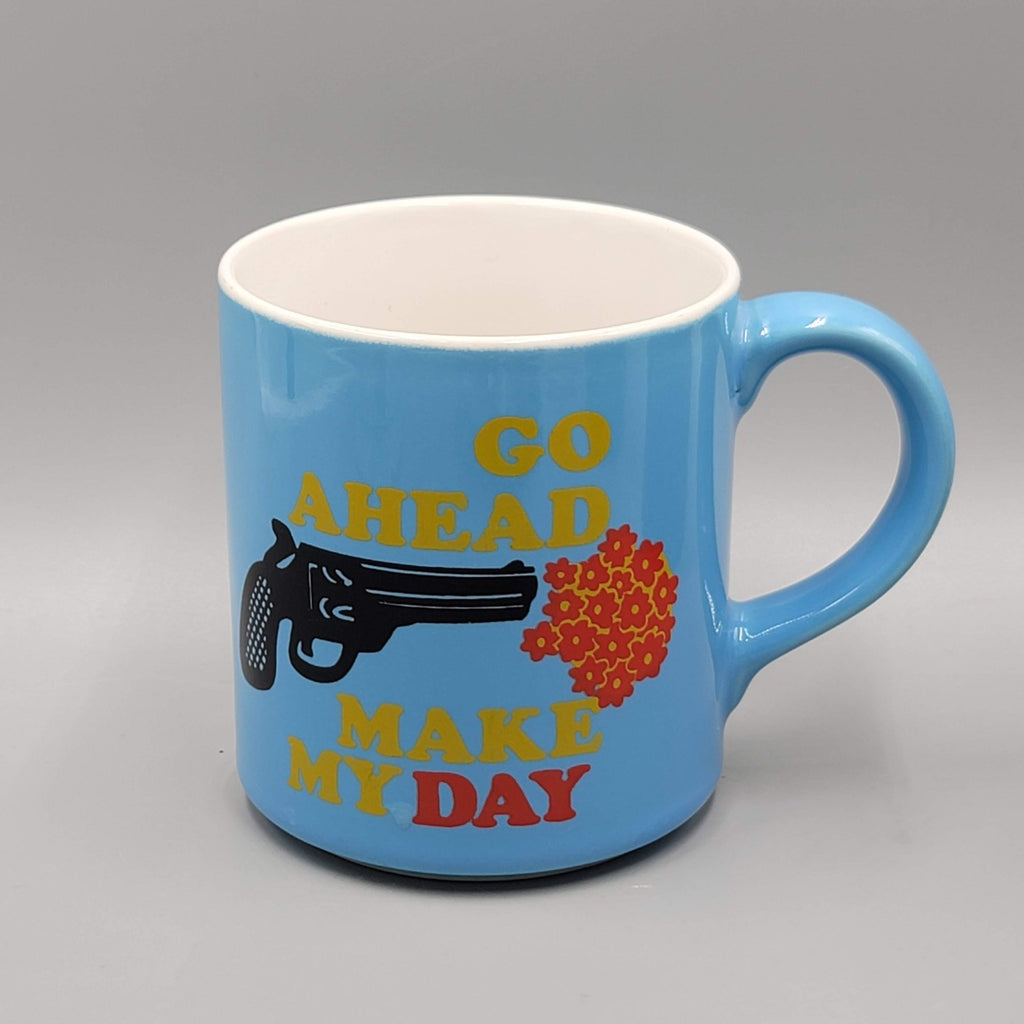 Go Ahead Make My Day Coffee Mug Blue Flowers Funny