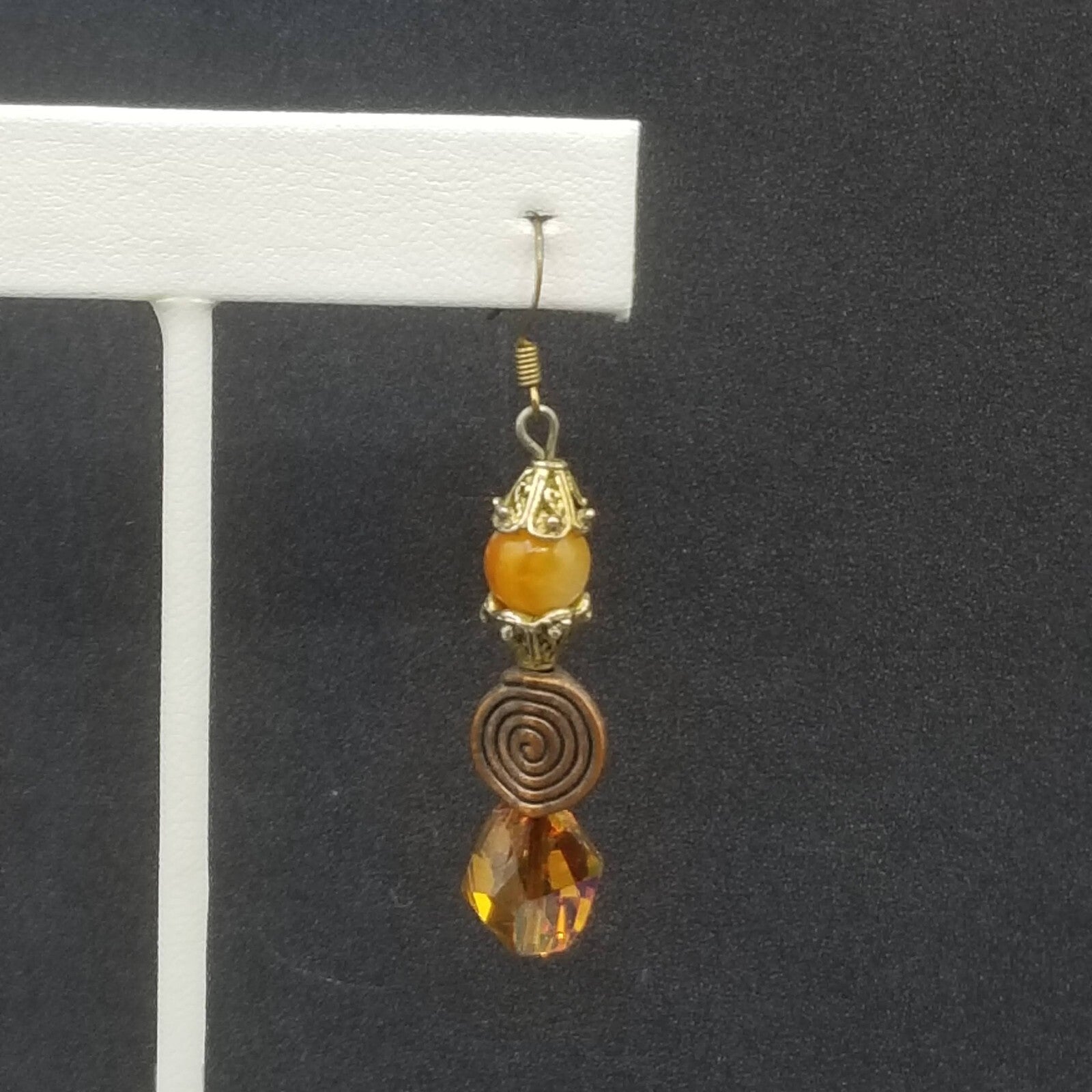 Pierced Earrings Coppertone Metal Faceted Crystal Beaded Dangle 1 1/2"
