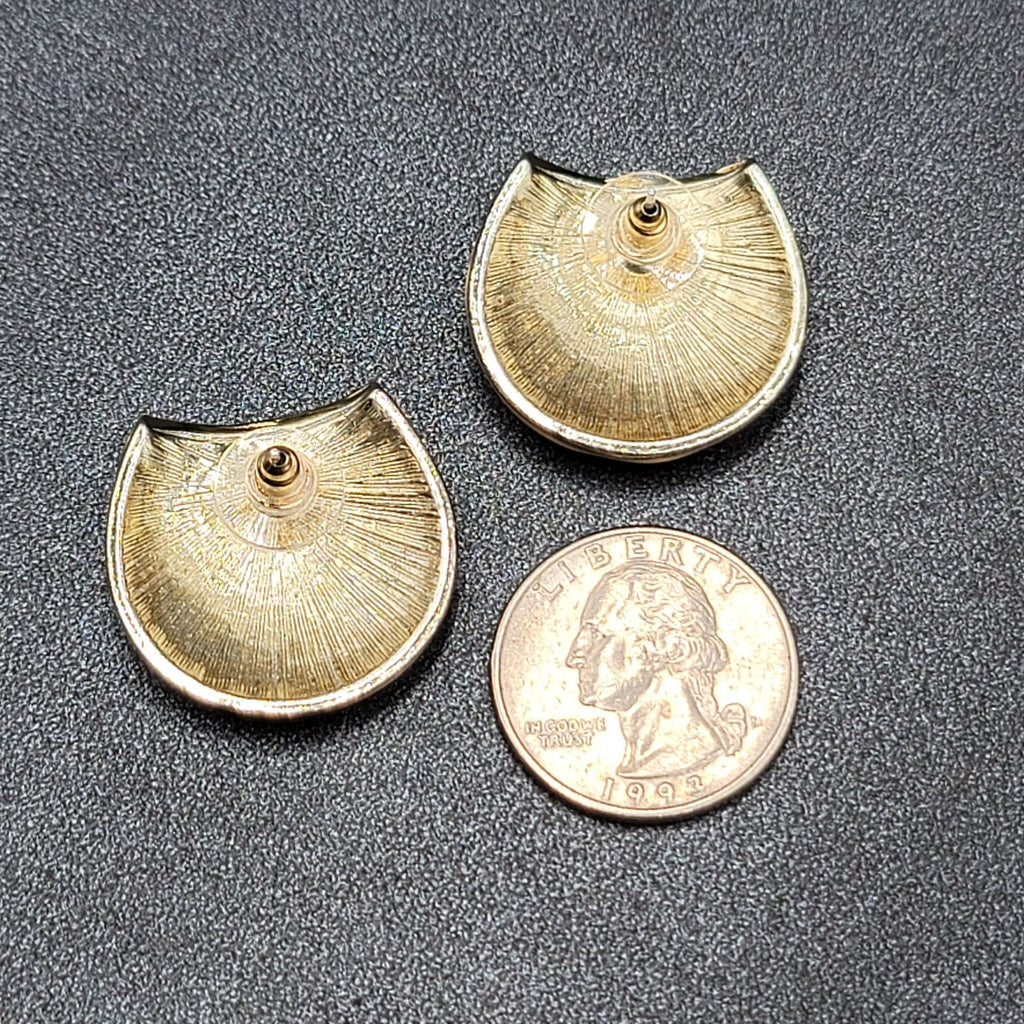 Vintage Pierced Earrings Gold tone White Enamel Statement 1"
