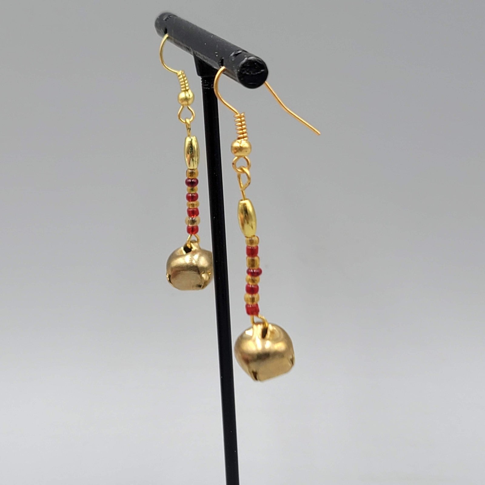 Vintage Christmas Jingle Bells Pierced Earrings  Gold tone Dangle 1.5"