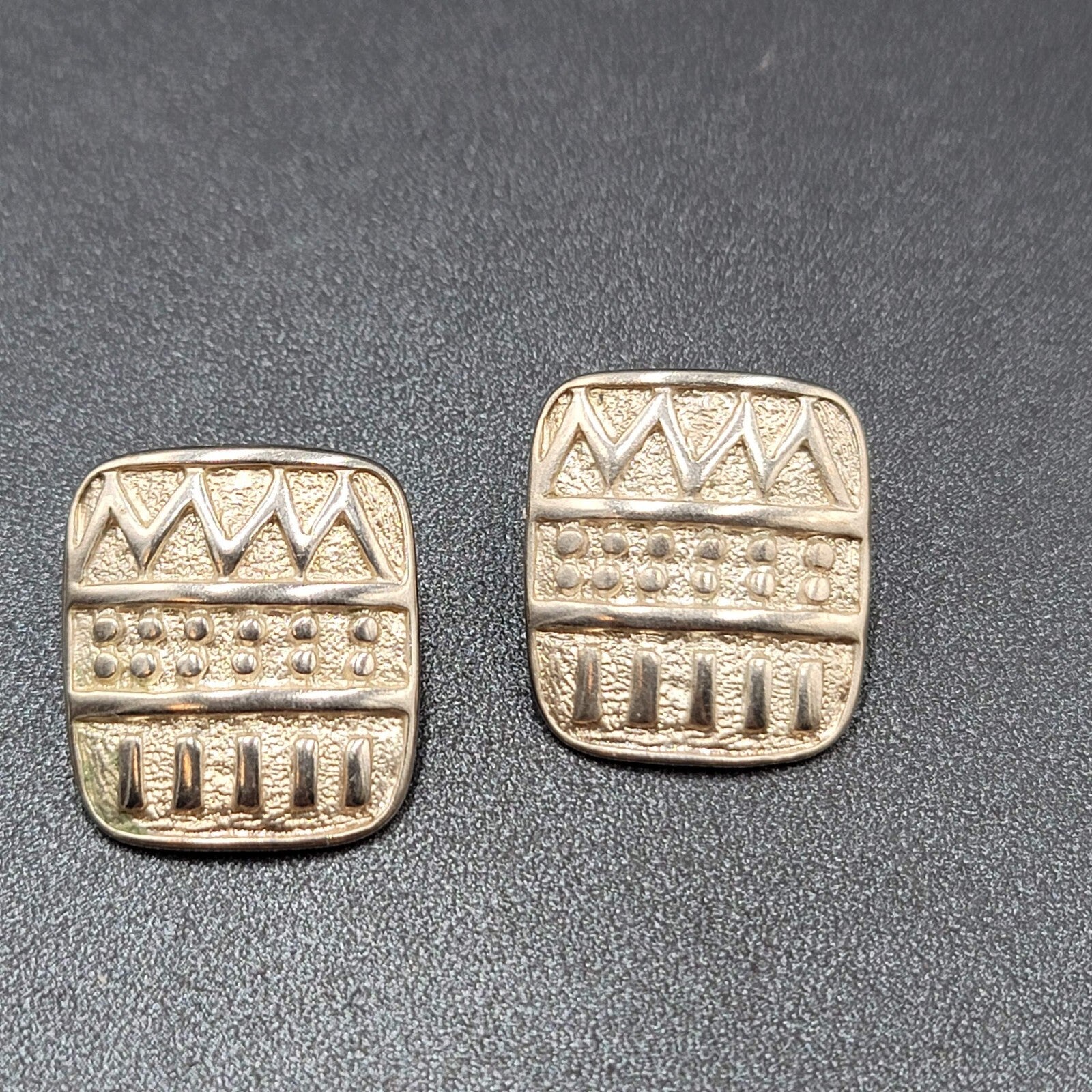 Vintage Pierced Earrings Silver tone Embossed Rectangle Drop 1"