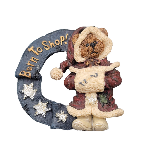 Boyds Bears Born to Shop Christmas Brooch Resin Pin 2.25"