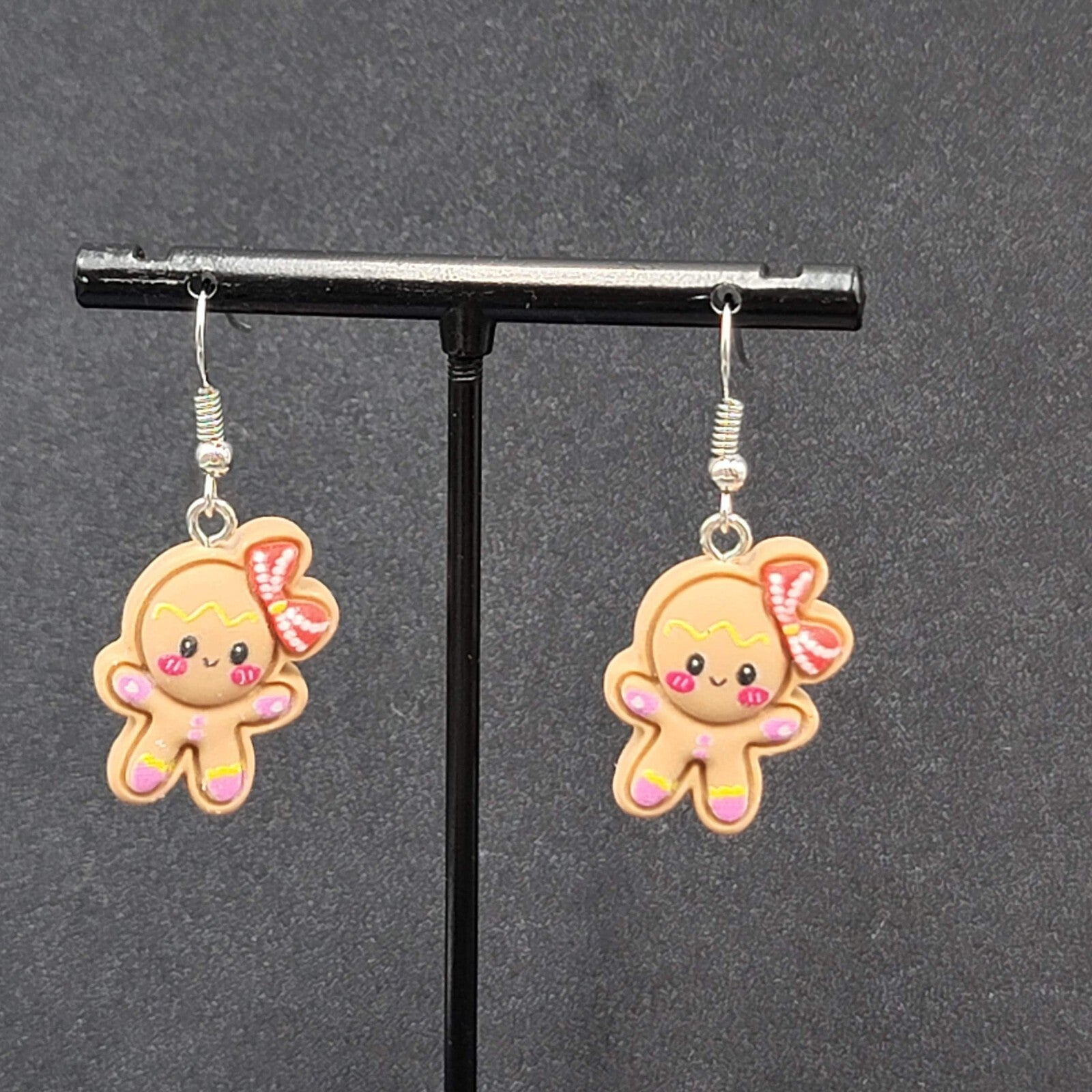 Gingerbread Girl Christmas Pierced Earrings Puffy 3D Dangle 1"