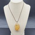 Natural Quartz Pendant Necklace Brown Leather Cord 16"-19"