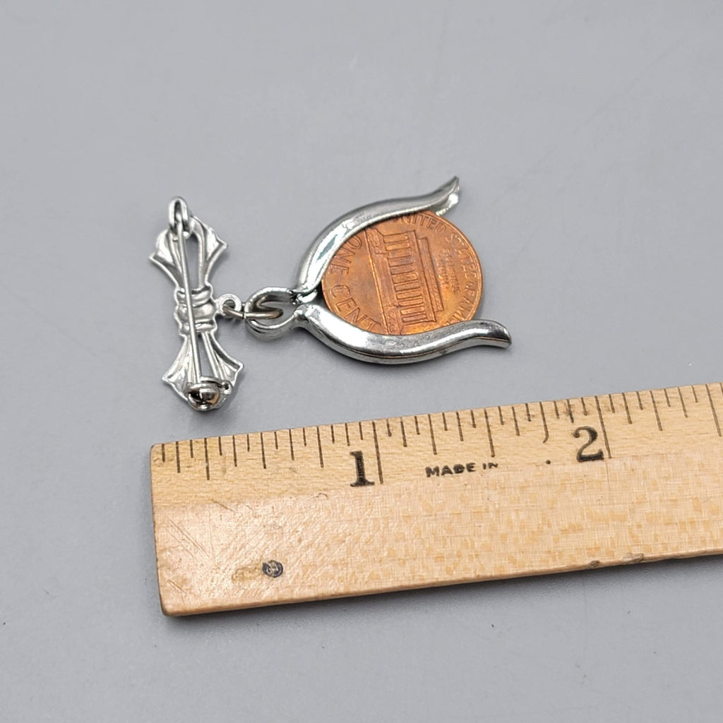 Vintage Lucky Penny Brooch Silver tone Bow Dangle 1 5/8 in