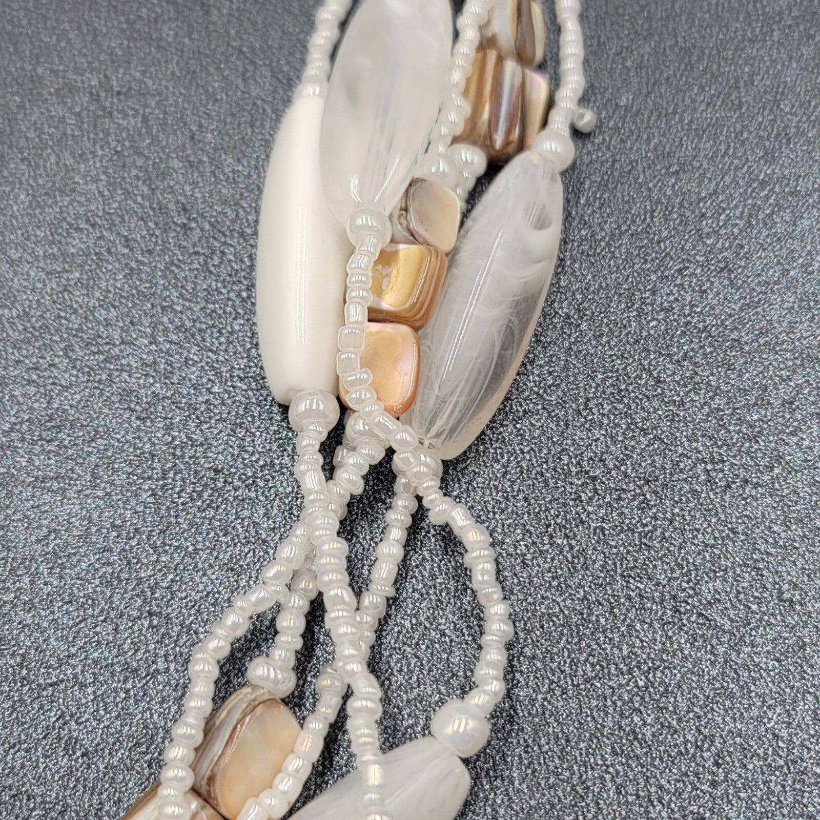White Bead Beaded Necklace Gold tone Barrel Clasp  18"-21"