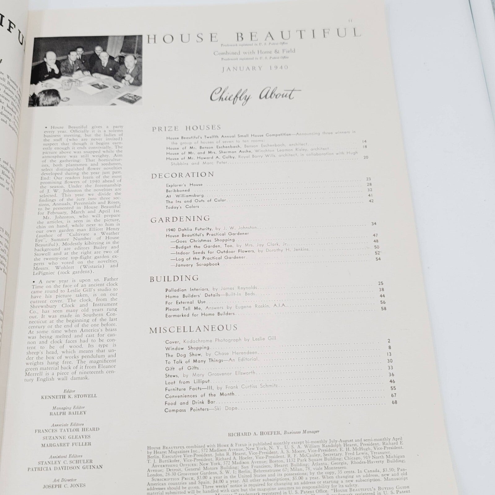 Vintage House Beautiful Magazine Jan 1940 Beautiful Clock Cover Color Advertisin