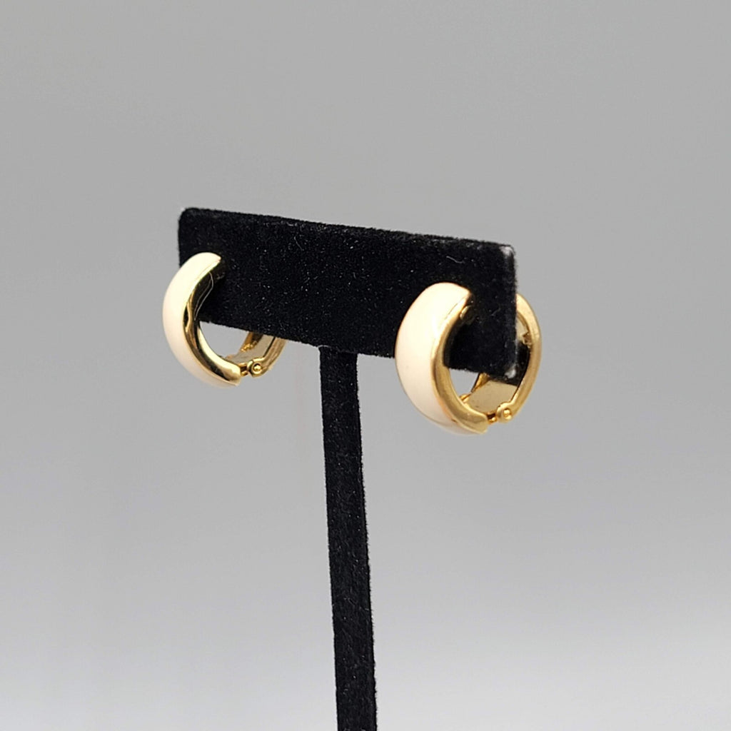 Vintage Reversible Clip on Earrings White Enamel Gold Plated 5/8"