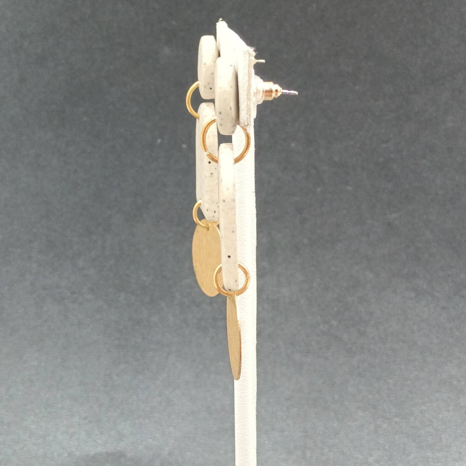 Pierced Earrings Speckled Acrylic Gold tone Geometric Statement Dangle 2 3/8"