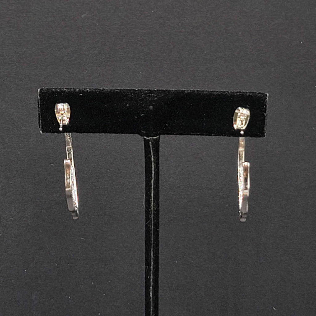 Etched Scalloped Hoops Pierced Earrings Silver tone Drop  1 3/8"