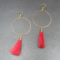 Pierced Earrings Gold tone Red Tassel Statement Dangle 3.5"