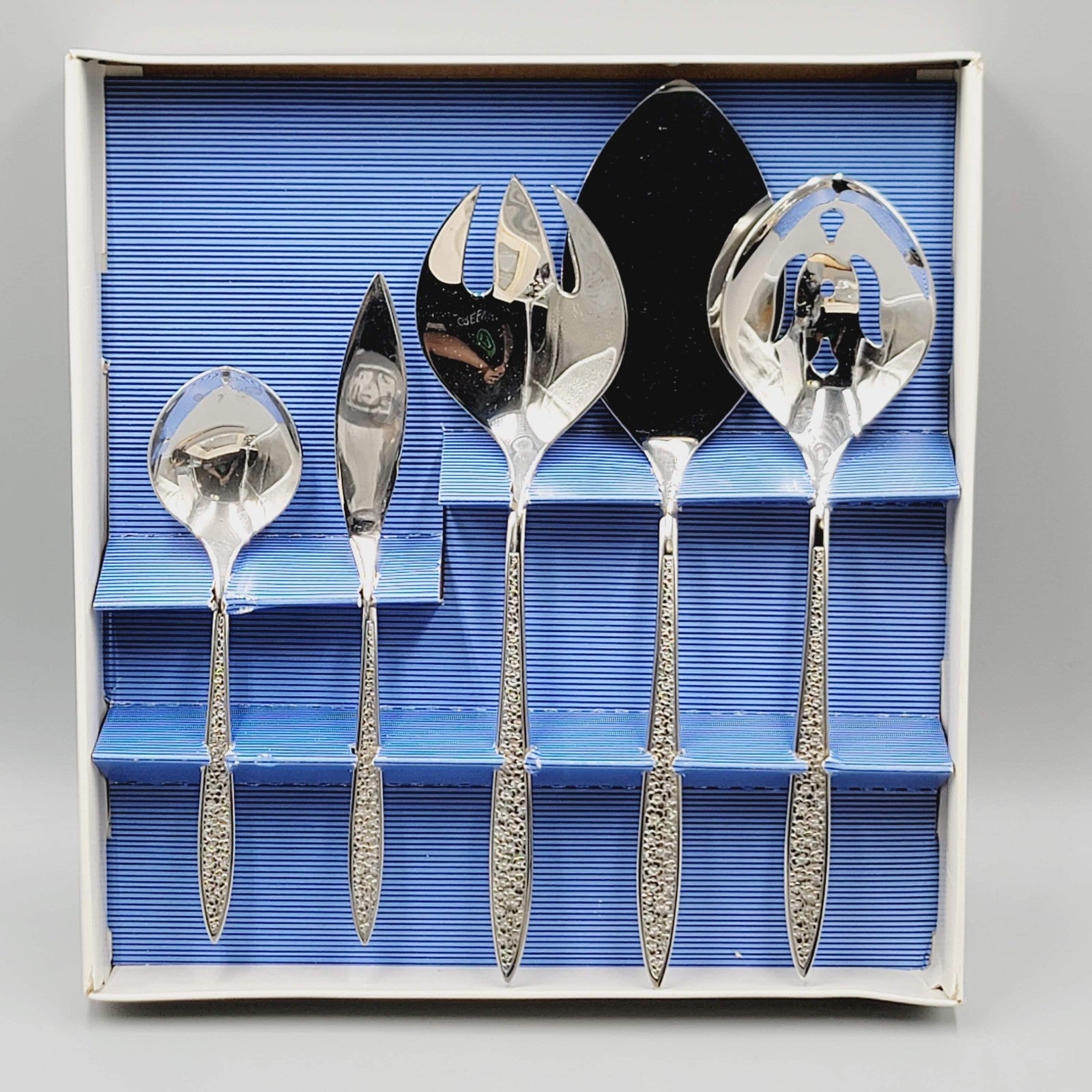Vintage Imperial BRIGHT MEADOW Stainless 5 pc Serving Set w Org box