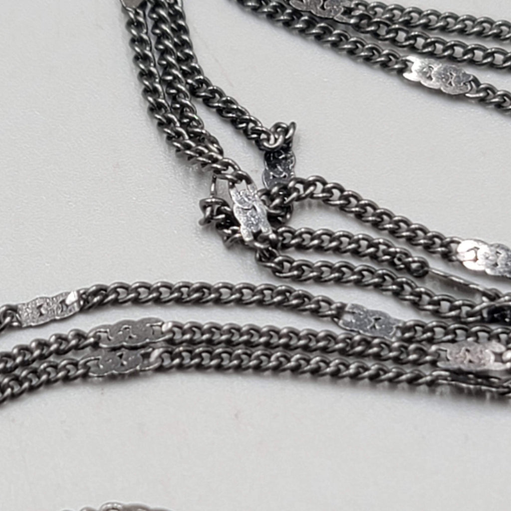 RMN Black Triple Chain Long Necklace 28"