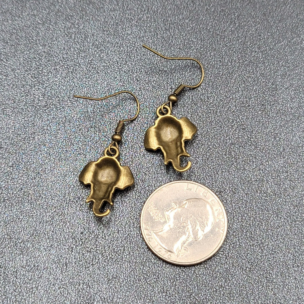 New ELEPHANT Head Pierced Earrings Bronze tone Dangle 7/8"
