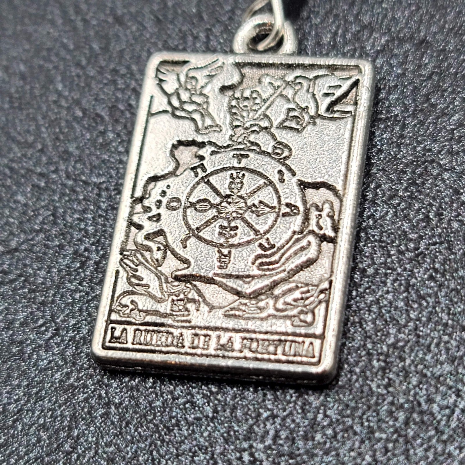 La Rueda de la Fortuna Tarot Card Pierced Earrings Silver tone 1"