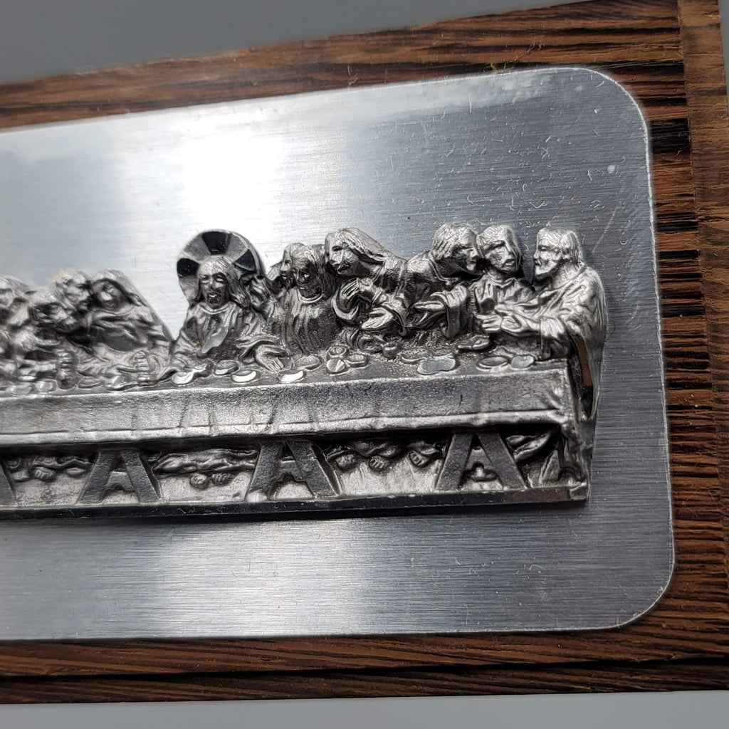 Pewter Last Supper Plaque Wood Tabletop Relief Christian Decor A1 JEARY Easel