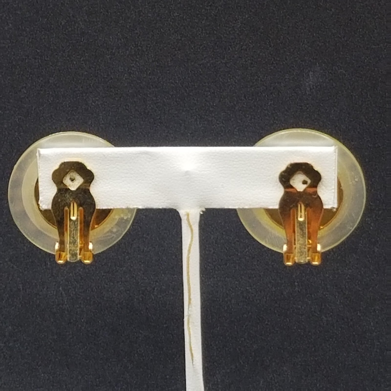 Clip on Earrings Gold tone Crystal Dome Acrylic Button Style Drop Stud 1 3/8" B