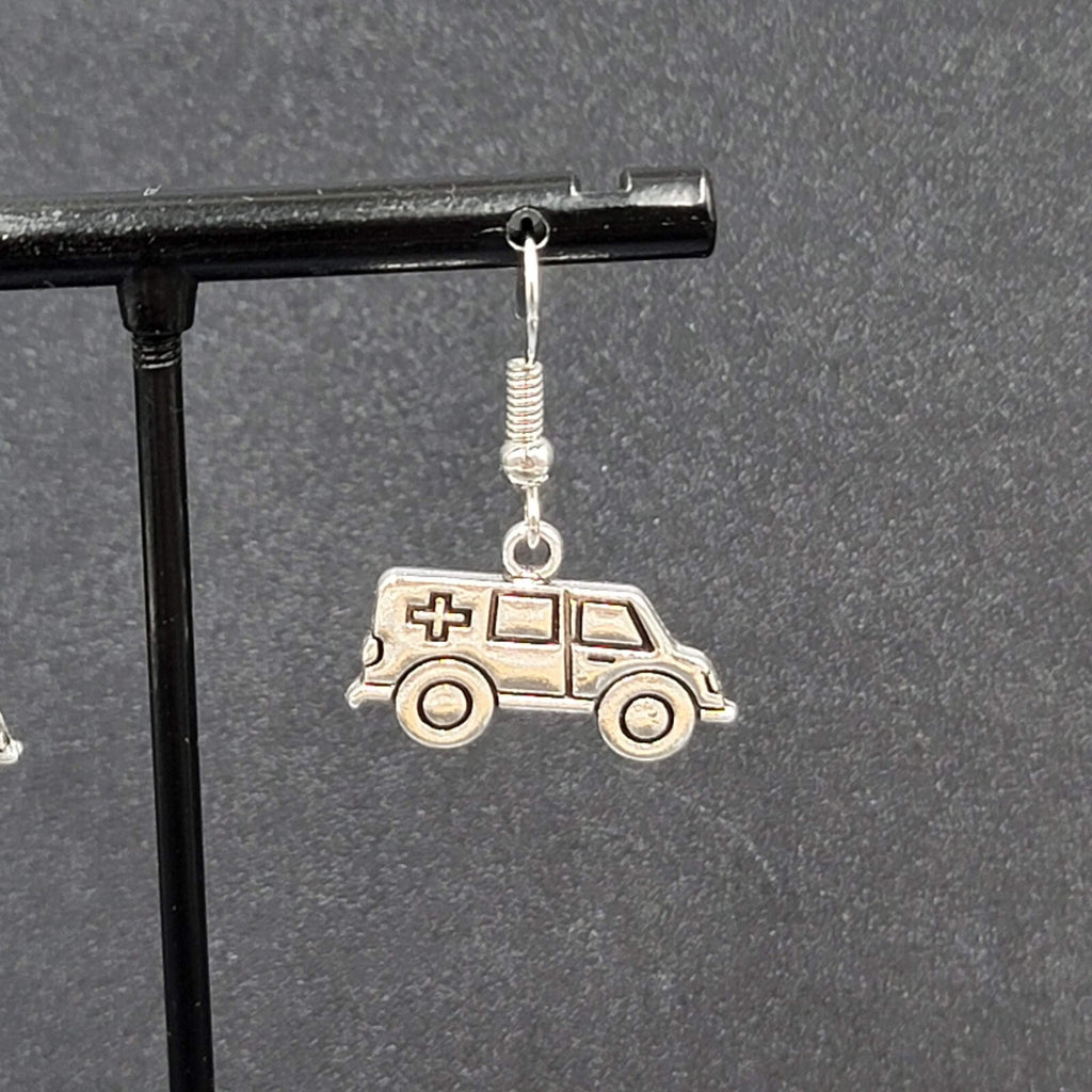 Ambulance Pierced Earrings Silver tone Medical Paramedic  1/2"