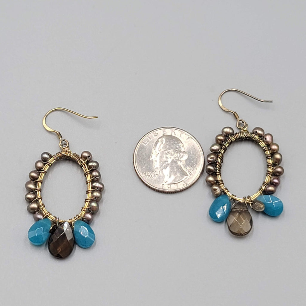 Signed Pierced Earrings Sterling Hooks Real Pearls Oval Dangle 1 5/8"