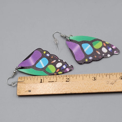 Butterfly Wing Pierced Earrings Multicolor Statement Dangle 2.25"
