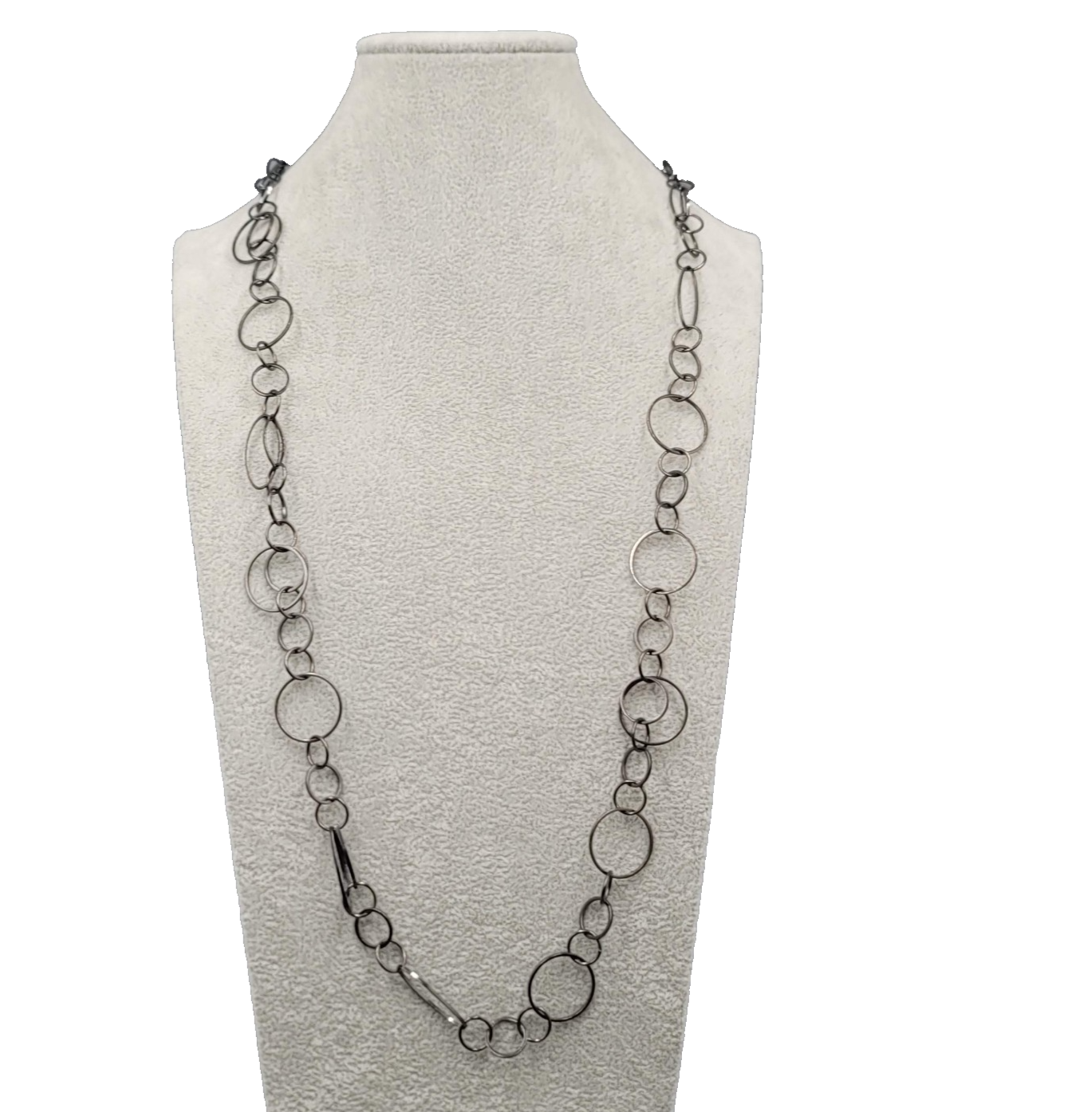 Long Gunmetal Gray Ringed Chain Necklace 36 in