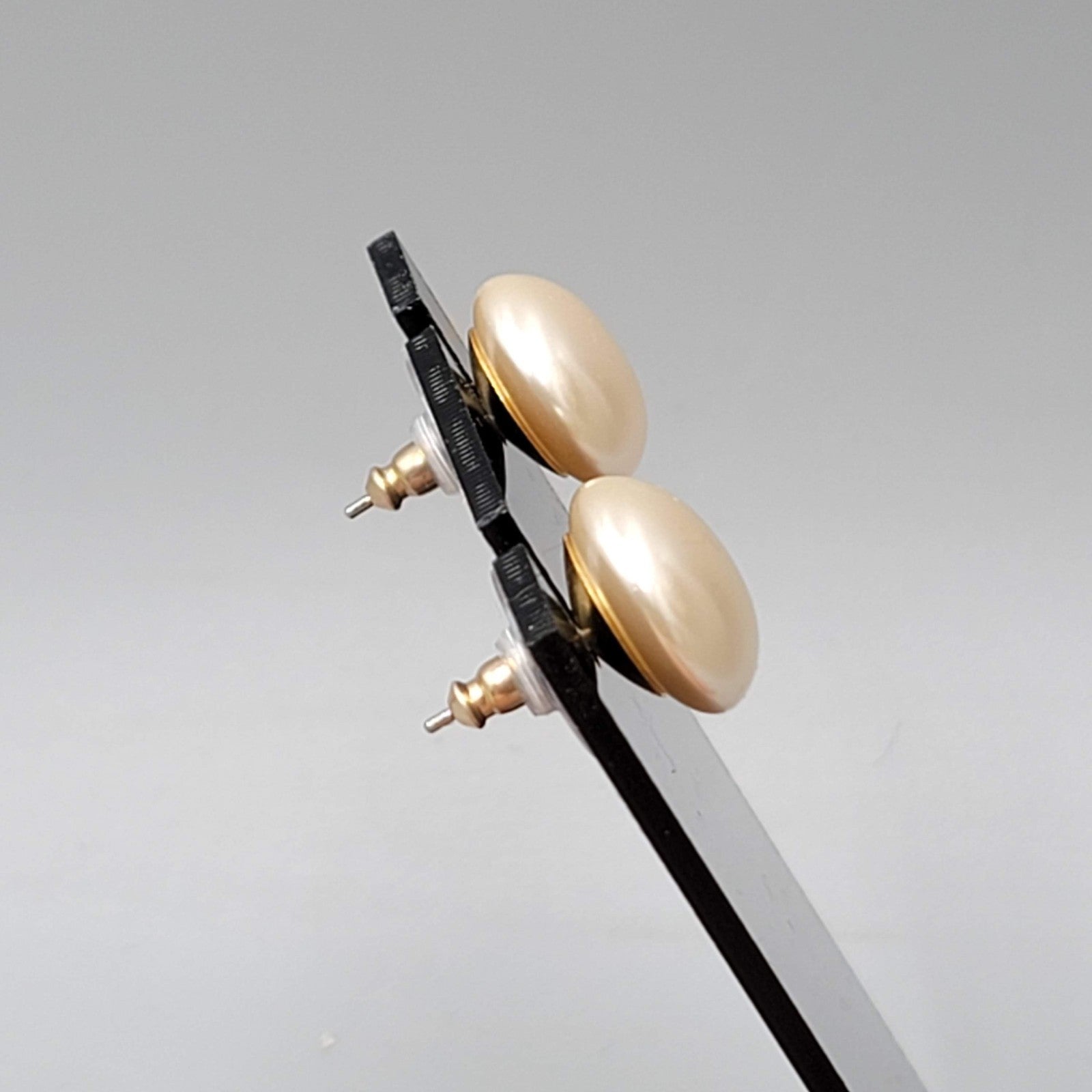 Champagne Color Faux Pearl Studs Pierced Earrings 1/2"