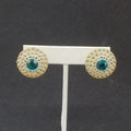 Clip on Earrings Blue Crystal Button Style Stud 7/8"